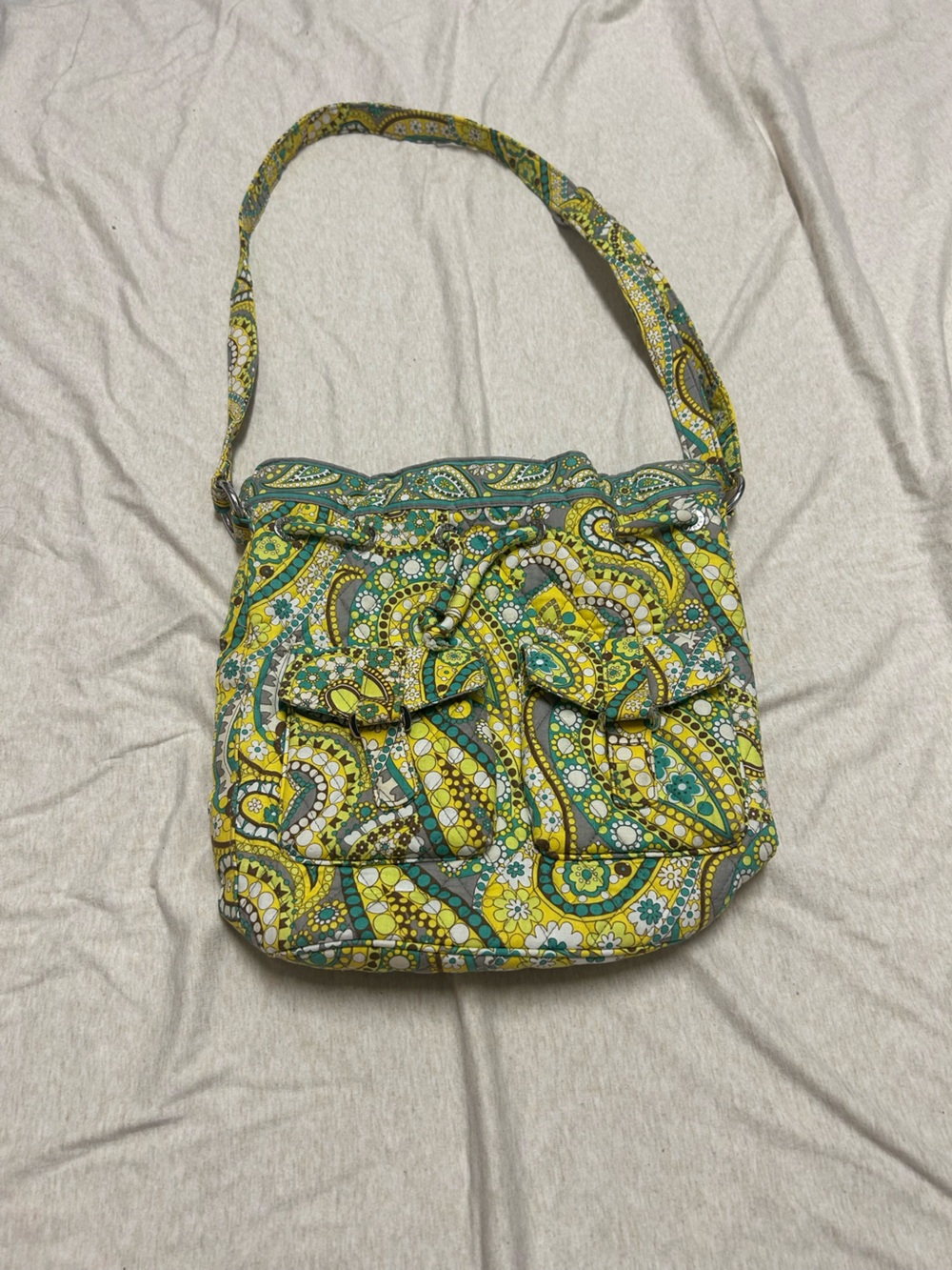 Vera Bradley Lemon Parfait Bucket Bag Retired Paisley Print Bright Colorful